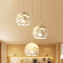 Metal Etched Globe Cluster Pendant Contemporary 3 Heads White Hanging Ceiling Light for Dining Room