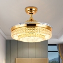 Faceted Crystal 2-Layer Fan Light Modern LED Gold Loop Patterned Semi Flush Light Fixture with 4 Blades, 19