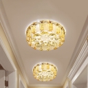Round Corridor Ceiling Mounted Fixture Hand-Cut Crystal LED Modern Semi Flush Lamp in Chrome, Warm/White Light