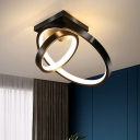 Circle LED Flush Light Fixture Modernist Metal Black/White Ceiling Mount Lamp in Warm/White Light for Hotel