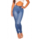 Womens Jeans Fashionable Medium Wash Mention Hip Zipper Fly Ankle Length Slim Fit Tapered Jeans