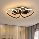 LED Bedroom Flush Mount Lamp Contemporary Black Ceiling Flush with Dual Loving Heart Metallic Shade, Warm/White Light