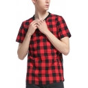 Basic Mens T-Shirt Plaid Printed Side-Zipper Regular Fit Short Sleeve Round Neck T-Shirt