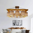 Cylinder Semi Flush Chandelier Classic Wood 12 Lights Beige Ceiling Mounted Fixture (The Customization will be 7-10 days)
