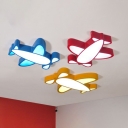 Plane Acrylic Ceiling Lighting Cartoon Red/Yellow/Blue LED Flush Mount Lamp Fixture in Warm/White Light for Kindergarten