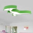 Acrylic Dinosaur Close to Ceiling Lamp Minimalist LED Flush Mount Lighting Fixture in Green