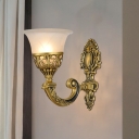 1 Light Wall Mount Light Traditional Bell Shade Frosted Glass Wall Lighting Ideas in Bronze