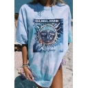Classic T-Shirt Womens Tie Dye Sun Letter Sublime Printed Tunic Loose Fitted Half Sleeve Round Neck Graphic T-Shirt