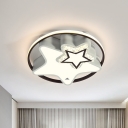 Black Round/Star Flush Light Minimalist LED Crystal Ceiling Mounted Fixture in Warm/White Light for Bedroom