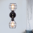 Dual Global Cage Iron Wall Lamp Farmhouse 2 Heads Dining Room Wall Sconce Lighting in Black