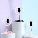 Metallic Round USB Fill Light Simple Black/White/Pink LED Vanity Lighting with Phone Holder Design