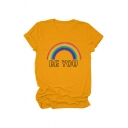 Summer Trendy Rainbow Letter BE YOU Print Short Sleeve Graphic Tee