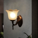 1/2 Heads Flower Sconce Light Fixture Country Brass Finish Frosted Glass Wall Lighting for Living Room