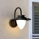 1 Bulb Frosted Glass Wall Lamp Factory Black/Dark Coffee Teardrop Patio Wall Lighting with Swirled Arm