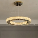 Crystal Block Round Down Lighting Contemporary LED Chandelier Light Fixture in Chrome