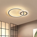 Metal Round Flush Mount Lighting Modernist Black/Black and Gold LED Flush Lamp Fixture, 18.5