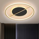 LED Bedroom Flush Lamp Fixture Simple Black Ceiling Flush Mount with Ring Metal Shade in Warm/White Light, 16