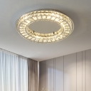 Modernism Circular Flush Mount Beveled Crystal LED Bedroom Ceiling Fixture in Chrome