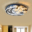 Minimalist Moon and Star Ceiling Fixture Crystal LED Bedroom Semi Flush Mount Lighting in Chrome