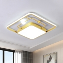 Modernism LED Flush Mount Black/Gold Squared Ceiling Flush with Metal Shade in Warm/White Light, 16.5