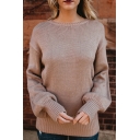 Fashion Womens Solid Color Bow Tie Back Backless Round Neck Bishop Long Sleeve Oversized Pullover Sweater-Knit Top