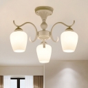 3/6 Heads Semi Flush Ceiling Light Rural Bedroom Lighting Fixture with Tapered White Glass Shade, 18.5