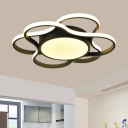 Black Floral Design Flushmount Lighting Contemporary Metal LED Flush Ceiling Light in Warm/White Light