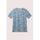Fancy Top Tee Leaf Space Dye Pattern Regular Fit Short-sleeved Crew Neck T-Shirt for Men