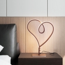 Romantic Modern Loving Heart Night Lamp Metal Bedside LED Table Light in Coffee, Warm/White Light