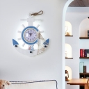 White Anchor Wall Lighting Fixture Modernism LED Wood Sconce with Rudder Clock in Warm/White Light