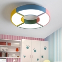 Circular Ceiling Flush Mount Macaron Acrylic LED Bedroom Flush Lamp Fixture in Pink and Yellow
