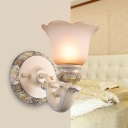 Champagne 1 Head Wall Lighting Countryside Pink Glass Scalloped Wall Sconce Light for Bedroom
