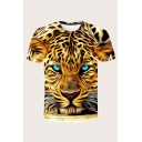 Leisure 3D Top Tee Painted Animal Tiger Head Pattern Regular Fit Short-sleeved Crew Neck T-Shirt for Men