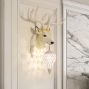 Teardrop Living Room Wall Light Rustic Clear Crystal 1 Head Wall Lamp with Resin Antler Backplate