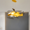 Helicopter Ceiling Hang Fixture Cartoon Metallic LED Children Room Pendulum Light in Yellow/Green