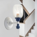 Clear Crackle Glass Cup Wall Sconce Modern Style 1/2-Head Blue/Gold/Dark Blue Wall Lighting Ideas for Bedroom
