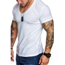 Mens Basic Simple Solid Color V-Neck Short Sleeve Sport Slim Fit T-Shirt
