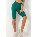 Fashion Womens Solid Color High Waist Hip Lift Knee Length Skinny Fitness Sports Yoga Shorts