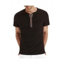 Mens Tee Top Chic Short Sleeve Round Neck Button Detail Slim Fitted Tee Top