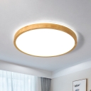 Extra Thin Plate-Shaped Flush Light Asian Wooden Beige Surface Mounted LED Ceiling Light for Kitchen, 12