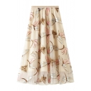 Retro Womens Skirt Sequined Dragonfly Embroidered Midi High Elastic Waist A-Line Tulle Skirt