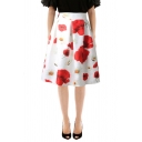 Fashion Womens Skirt Plant Leaf Floral Printed Jacquard Pleated Detail Knee Length Zip Closure High-rise A-Line Skirt