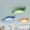 Leave Flush Mount Lamp Fixture Minimalist Red/Yellow/Green LED Ceiling Light for Children Room