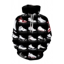 Chic All-over Shoes 3D Printed Long Sleeve Drawstring Loose Fit Hoodie in Black