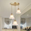 3 Bulbs Frosted Glass Multi-Light Pendant Classic Gold Scalloped Dining Room Suspension Lamp