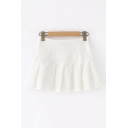 Retro Womens Skirt Solid Color High Rise Mini A-Line Pleated Skirt