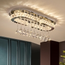 Oblong Dining Room Ceiling Light Fixture Cut Crystal Modernist LED Flush Mount in Chrome with Ball Drop