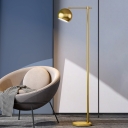 1 Bulb Bedroom Floor Standing Light Minimalist Brass Task Floor Lamp with Global Metal Shade