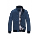 Vintage Mens Jacket Plaid-Lined Cuffed Wear-Resistant Zipper up Long Sleeve Mock Neck Regular Fitted Casual Jacket