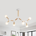 Molecular Wood Chandelier Lamp Novelty Modern 6-Bulb Beige Hanging Light with Ball Milk Glass Shade
